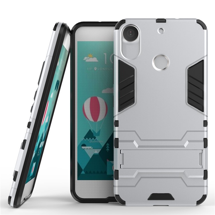 Solid PC + TPU Hybrid Case with Kickstand for HTC Desire 10 Pro - Silver-1