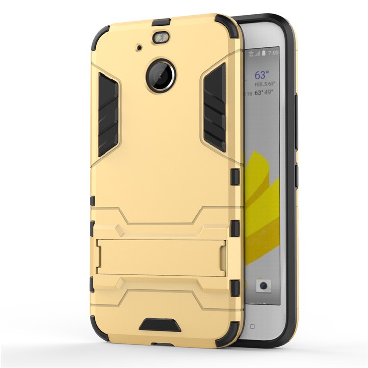 Solid PC + TPU Hybrid Case Shell with Kickstand for HTC 10 evo / Bolt - Gold-1