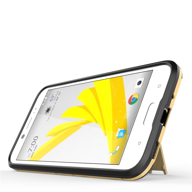 Solid PC + TPU Hybrid Case Shell with Kickstand for HTC 10 evo / Bolt - Gold-10