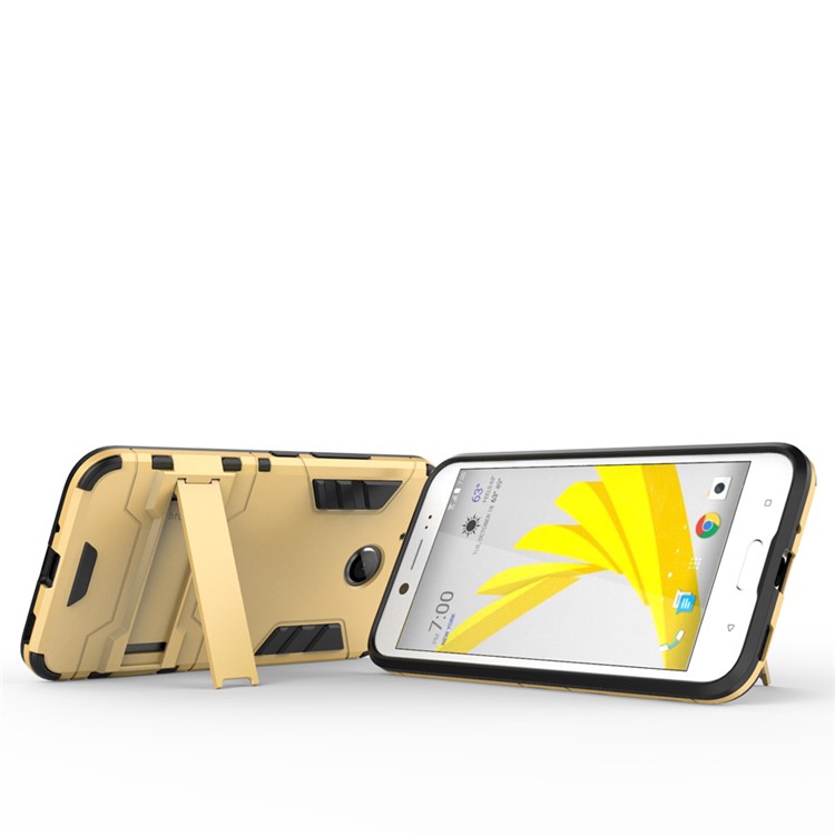 Solid PC + TPU Hybrid Case Shell with Kickstand for HTC 10 evo / Bolt - Gold-3