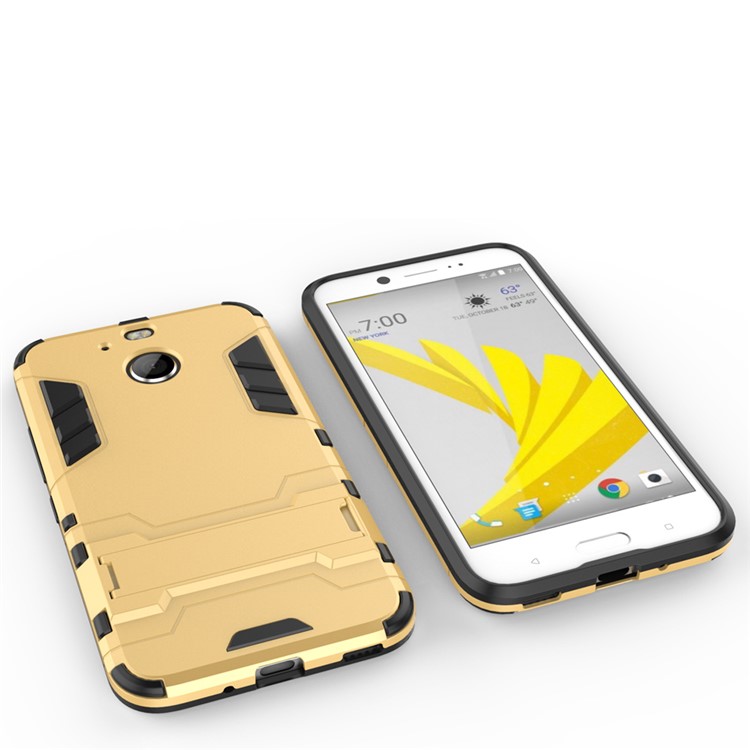 Solid PC + TPU Hybrid Case Shell with Kickstand for HTC 10 evo / Bolt - Gold-4