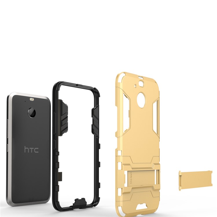 Solid PC + TPU Hybrid Case Shell with Kickstand for HTC 10 evo / Bolt - Gold-9