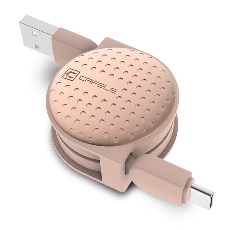 CAFELE USB Type-C Charging Sync Cable Retractable for Samsung C9 Pro/LG G5 Etc - Rose Gold Color-1