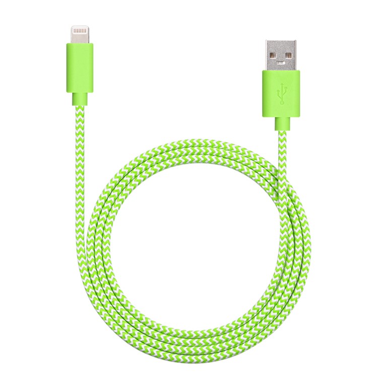 YELLOWKNIFE MFi Certified Woven Lightning 8pin USB Charging Data Cord 1M for iPhone iPad - Green-1