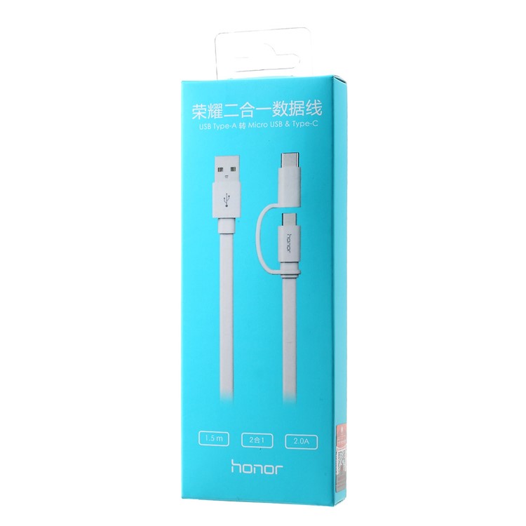 OEM HUAWEI Honor 1.5m 2-In-1 Data Charge Flat Cable Type C + Micro USB for Huawei Mate 8/P9 Lite/P8 Etc-6