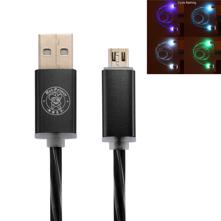 HAT PRINCE 2A LED Flash Light Micro USB Data Sync Charging Cable for Samsung HTC LG - Black-1