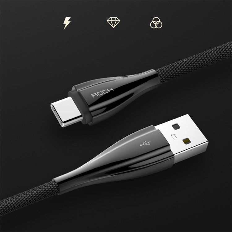 ROCK 30cm Metal Type-C Data Charge Cable for Huawei Mate 9/LG G5 etc - Black-2