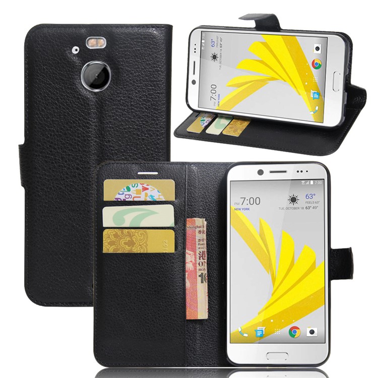 Litchi Skin Leather Wallet Case for HTC 10 evo / Bolt - Black-1