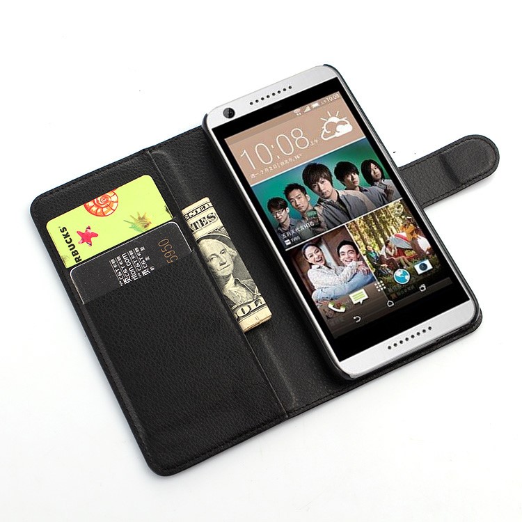 For HTC Desire 650 Single SIM Phone Case Litchi Leather Wallet Stand Cover - Black-3