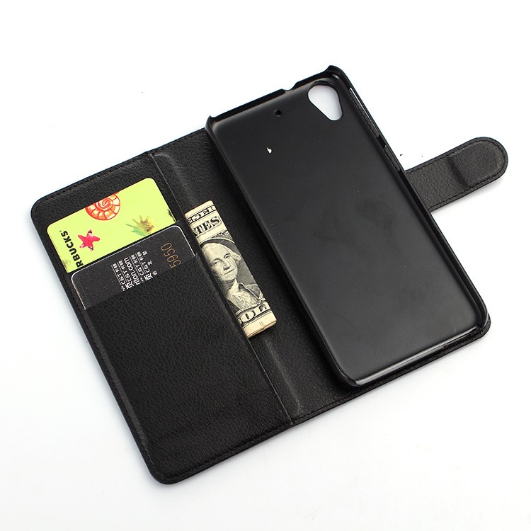 For HTC Desire 650 Single SIM Phone Case Litchi Leather Wallet Stand Cover - Black-4