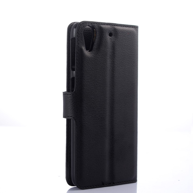 For HTC Desire 650 Single SIM Phone Case Litchi Leather Wallet Stand Cover - Black-5