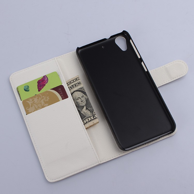 For HTC Desire 650 Single SIM Mobile Cover Litchi Leather Wallet Stand Case - White-2