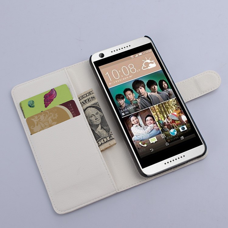 For HTC Desire 650 Single SIM Mobile Cover Litchi Leather Wallet Stand Case - White-3