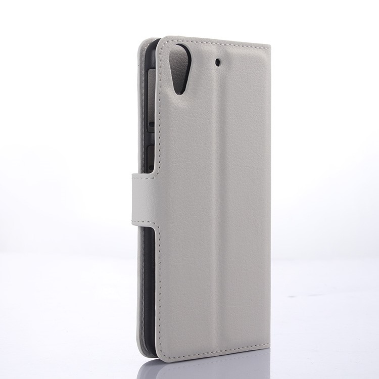 For HTC Desire 650 Single SIM Mobile Cover Litchi Leather Wallet Stand Case - White-4