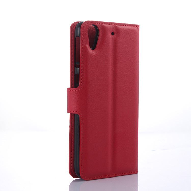 Litchi Leather Magnetic Wallet Flip Cover for HTC Desire 650 Single SIM - Red-3