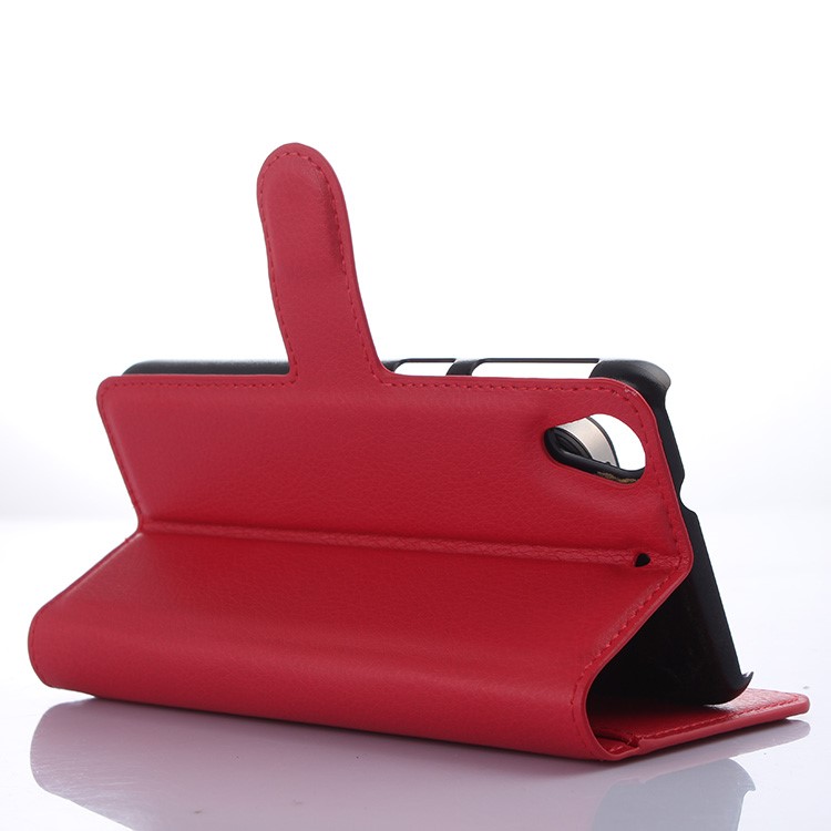Litchi Leather Magnetic Wallet Flip Cover for HTC Desire 650 Single SIM - Red-4