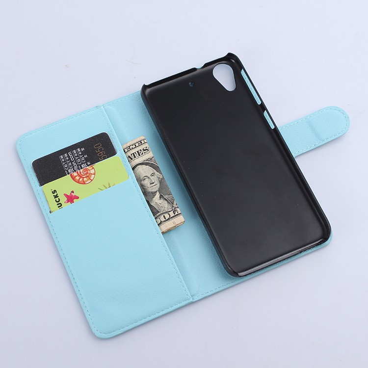 For HTC Desire 650 Single SIM Litchi Grain Wallet Flip Phone Case (PU Leather + Plastic) - Blue-2