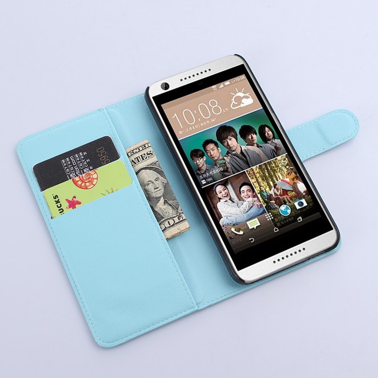 For HTC Desire 650 Single SIM Litchi Grain Wallet Flip Phone Case (PU Leather + Plastic) - Blue-3