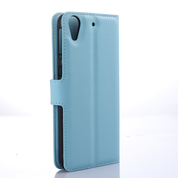 For HTC Desire 650 Single SIM Litchi Grain Wallet Flip Phone Case (PU Leather + Plastic) - Blue-4