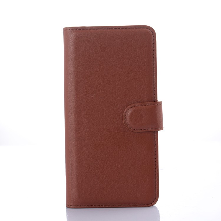 Litchi Leather Folio Flip Cover with Wallet Slots for HTC Desire 650 Single SIM - Brown-2