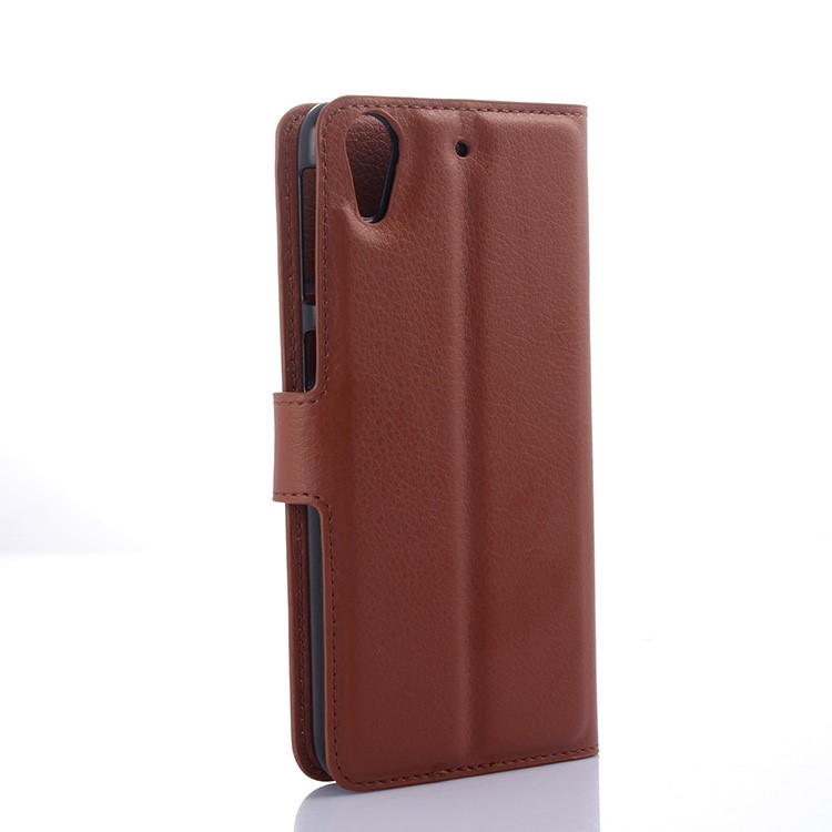 Litchi Leather Folio Flip Cover with Wallet Slots for HTC Desire 650 Single SIM - Brown-5