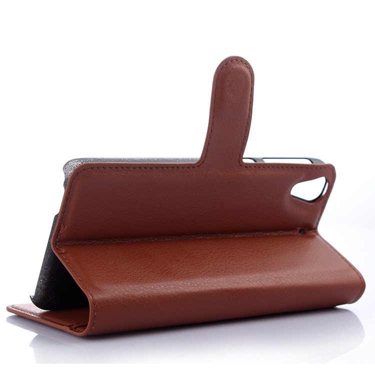 Litchi Leather Folio Flip Cover with Wallet Slots for HTC Desire 650 Single SIM - Brown-6