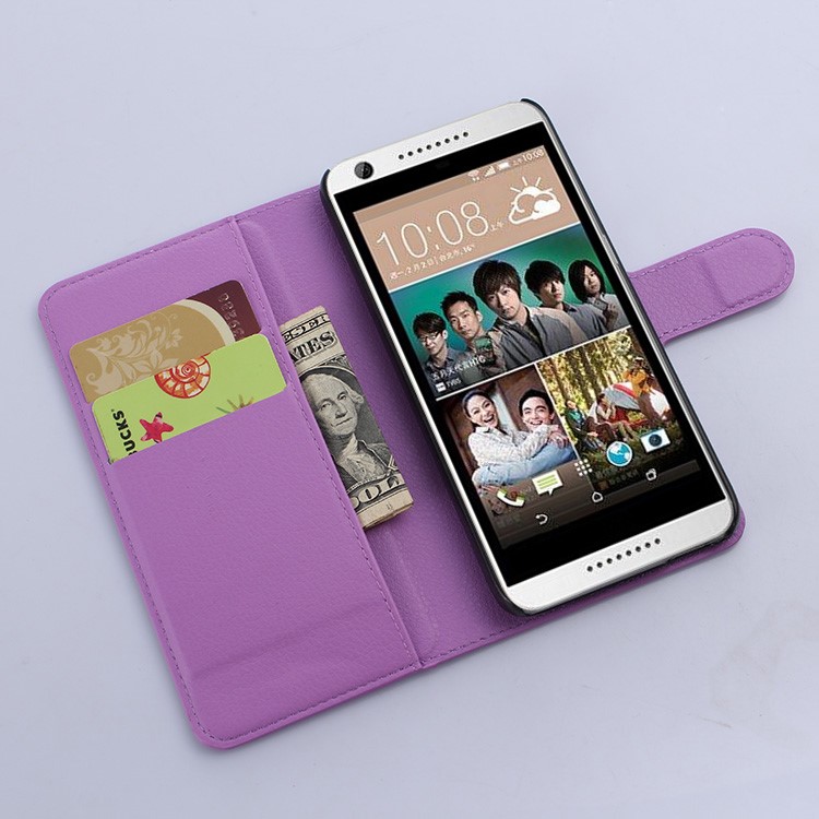 Litchi Leather Magnetic Case with Wallet Slots for HTC Desire 650 Single SIM - Purple-2