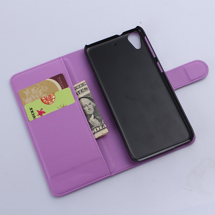 Litchi Leather Magnetic Case with Wallet Slots for HTC Desire 650 Single SIM - Purple-3