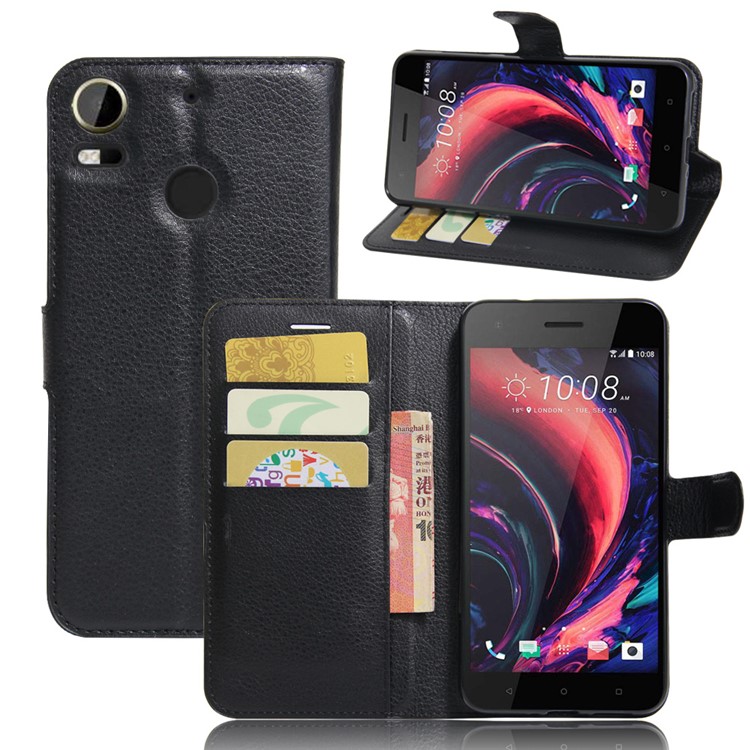 Litchi Skin Leather Wallet Case for HTC Desire 10 Pro - Black-1