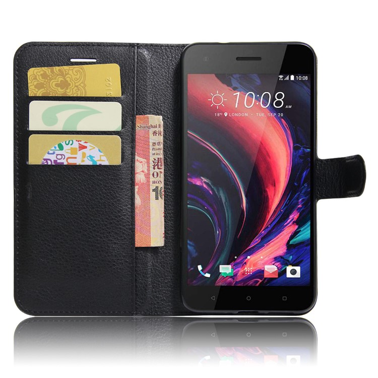 Litchi Skin Leather Wallet Case for HTC Desire 10 Pro - Black-2
