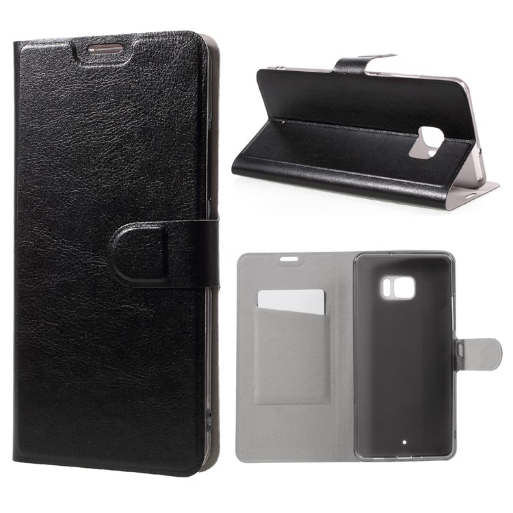 Crazy Horse Folio Leather Stand Case for HTC U Ultra - Black-1