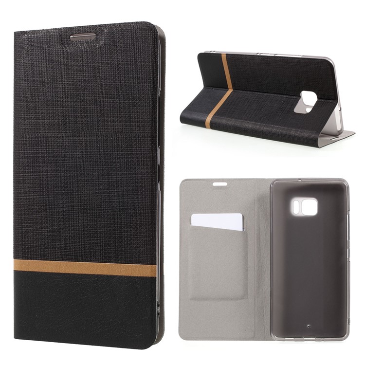 Cross Pattern Leather Stand Case with Card Slot for HTC U Ultra - Black-1