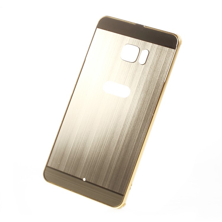 Slide-on Brushed PC Plate + Metal Bumper Hybrid Mobile Phone Case for HTC U Ultra - Gold-1