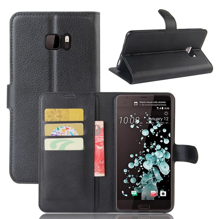 Litchi Texture Wallet Leather Flip Mobile Case for HTC U Ultra - Black-1