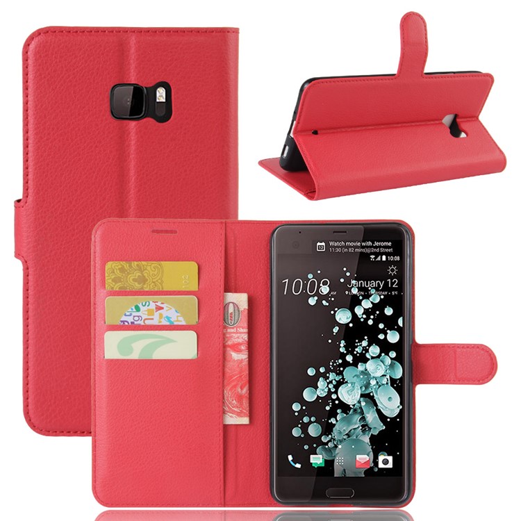 Litchi Texture Magnetic Leather Wallet Cover for HTC U Ultra - Red-1