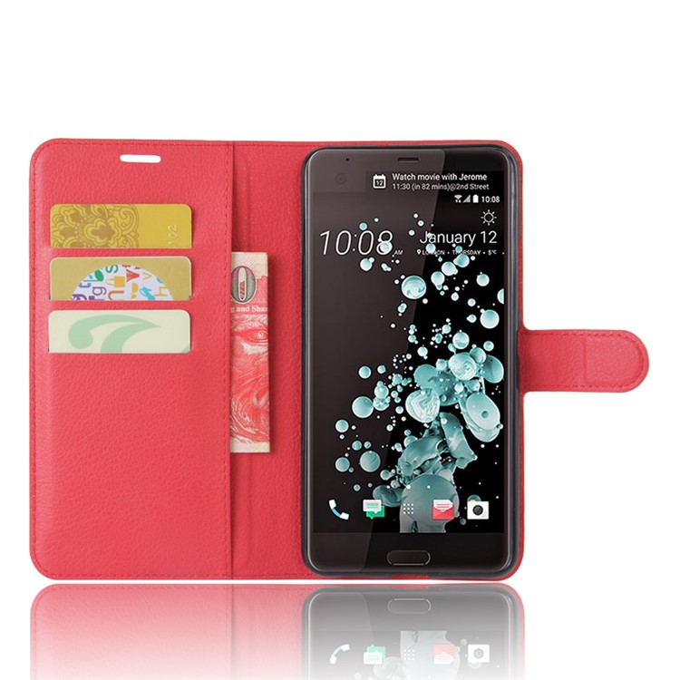 Litchi Texture Magnetic Leather Wallet Cover for HTC U Ultra - Red-4