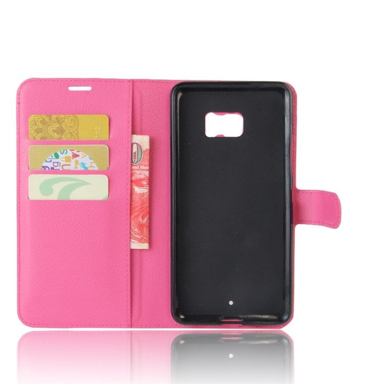 Litchi Texture Leather Folio Flip Case with Wallet Slots for HTC U Ultra - Rose-3