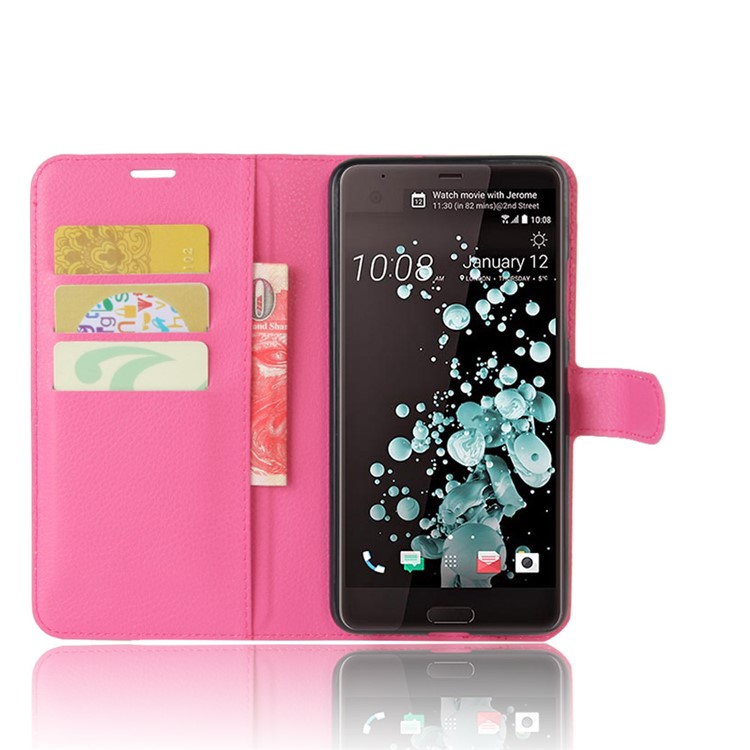 Litchi Texture Leather Folio Flip Case with Wallet Slots for HTC U Ultra - Rose-4