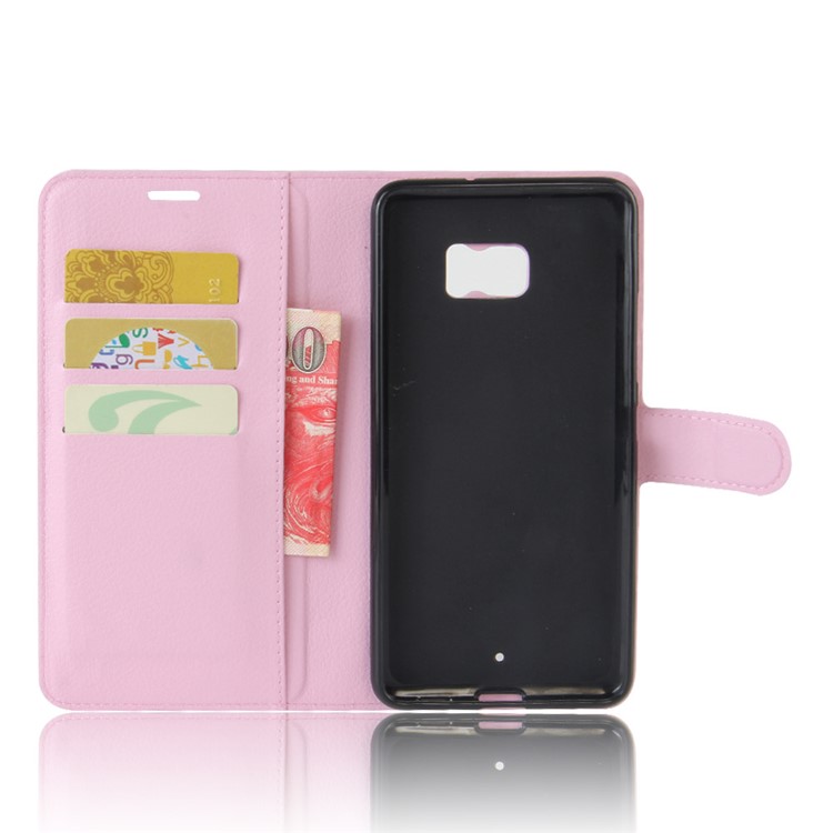 Litchi Texture PU Leather Card Slots Stand Shell for HTC U Ultra - Pink-3