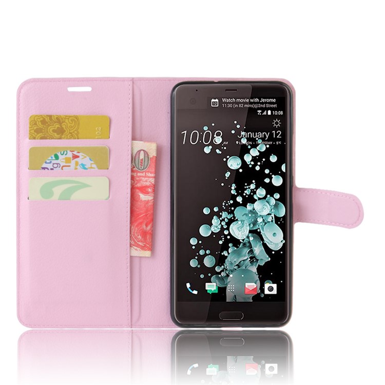 Litchi Texture PU Leather Card Slots Stand Shell for HTC U Ultra - Pink-4
