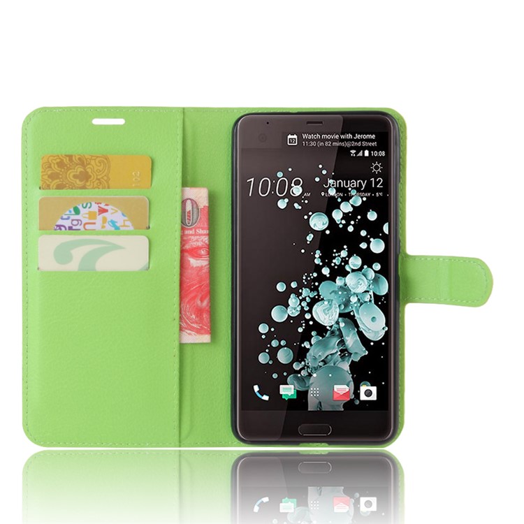 For HTC U Ultra Mobile Cover Litchi Texture Leather Wallet Case - Green-4
