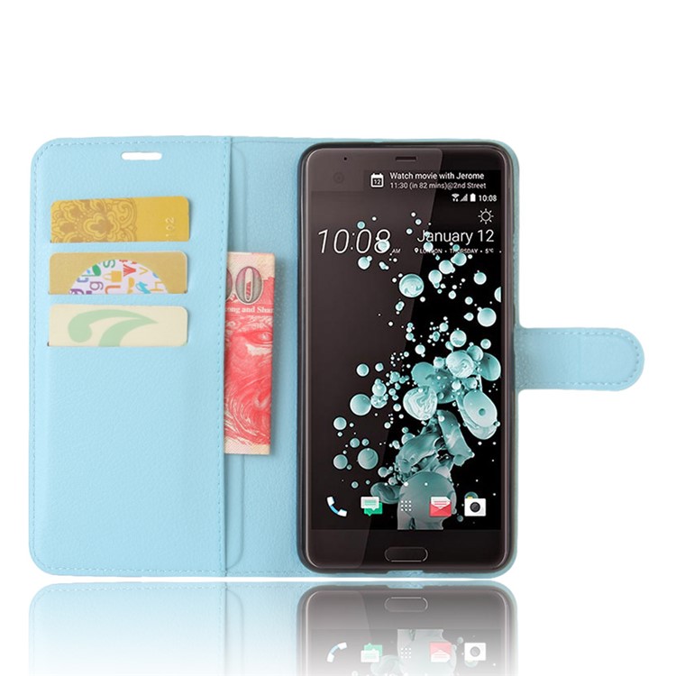 Litchi Texture Leather Wallet Mobile Casing Cover for HTC U Ultra - Blue-4
