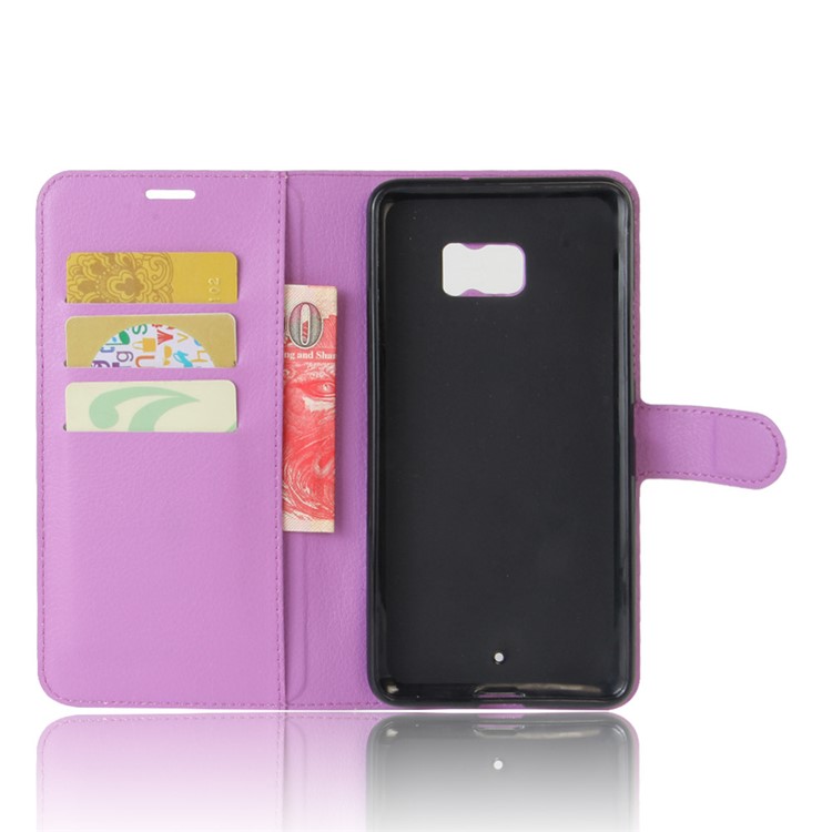 Litchi Texture Wallet Leather Phone Cover Accessory for HTC U Ultra - Purple-3
