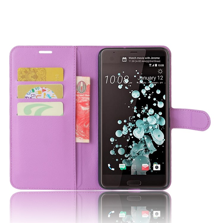Litchi Texture Wallet Leather Phone Cover Accessory for HTC U Ultra - Purple-4