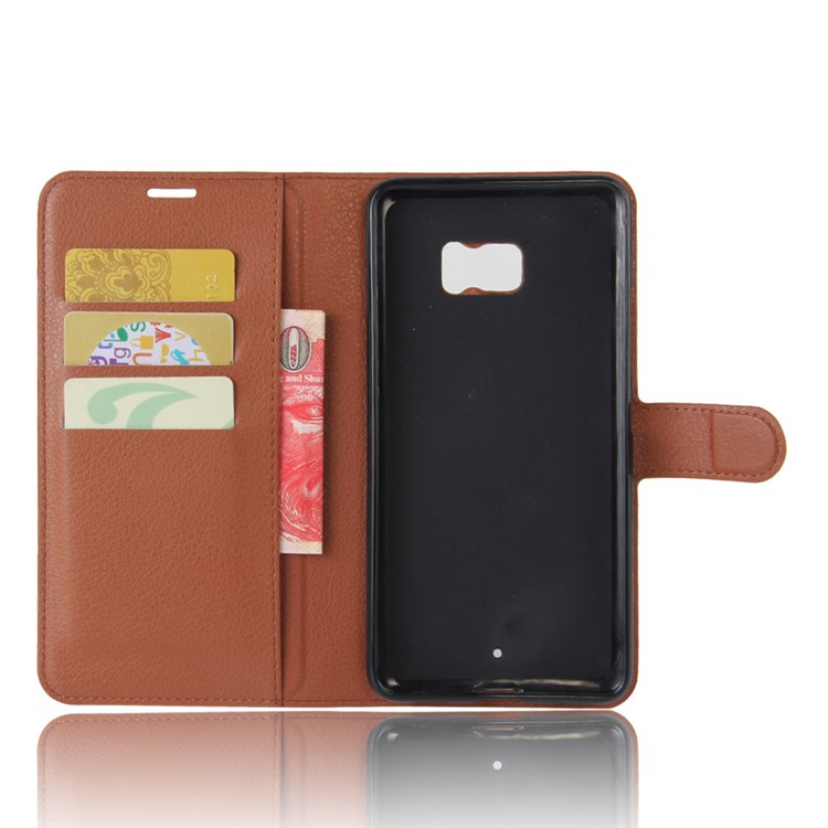 Litchi Texture Leather Cover Stand Card Holder for HTC U Ultra - Brown-3