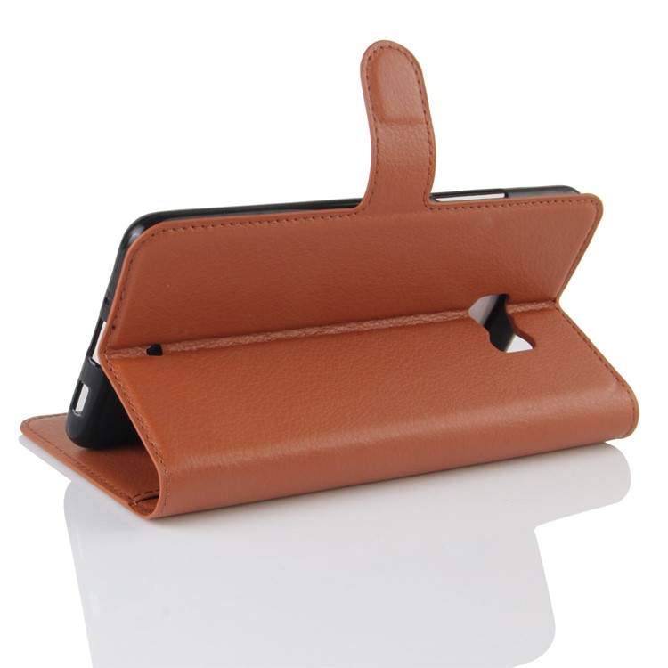Litchi Texture Leather Cover Stand Card Holder for HTC U Ultra - Brown-5