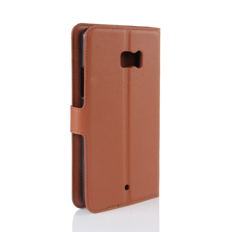 Litchi Texture Leather Cover Stand Card Holder for HTC U Ultra - Brown-6