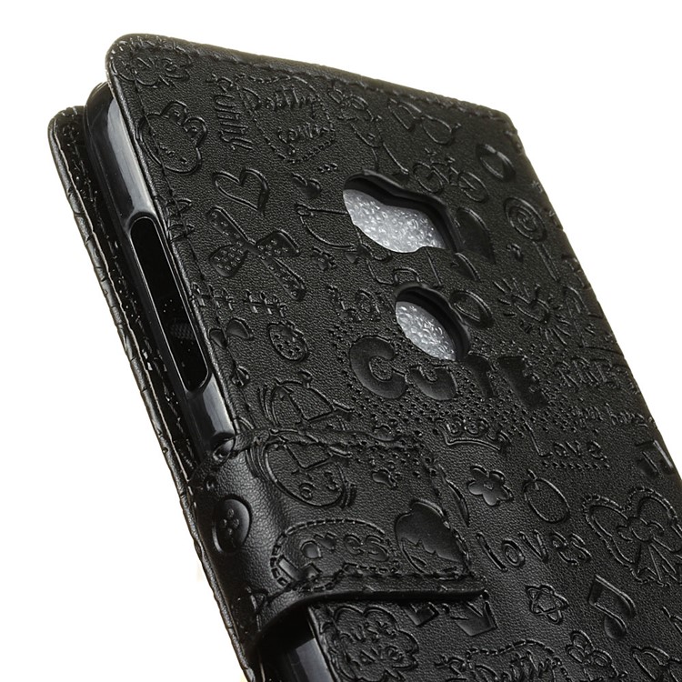 For HTC One X10 Cartoon Graffiti Flip Stand Leather Wallet Phone Case - Black-4
