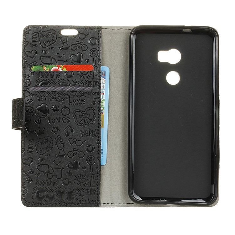 For HTC One X10 Cartoon Graffiti Flip Stand Leather Wallet Phone Case - Black-5