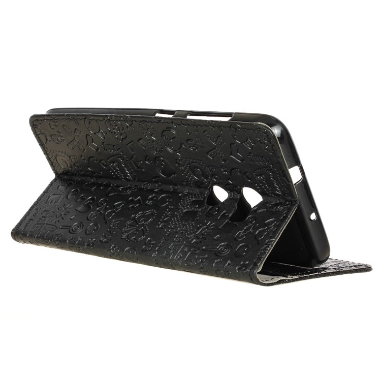 For HTC One X10 Cartoon Graffiti Flip Stand Leather Wallet Phone Case - Black-7